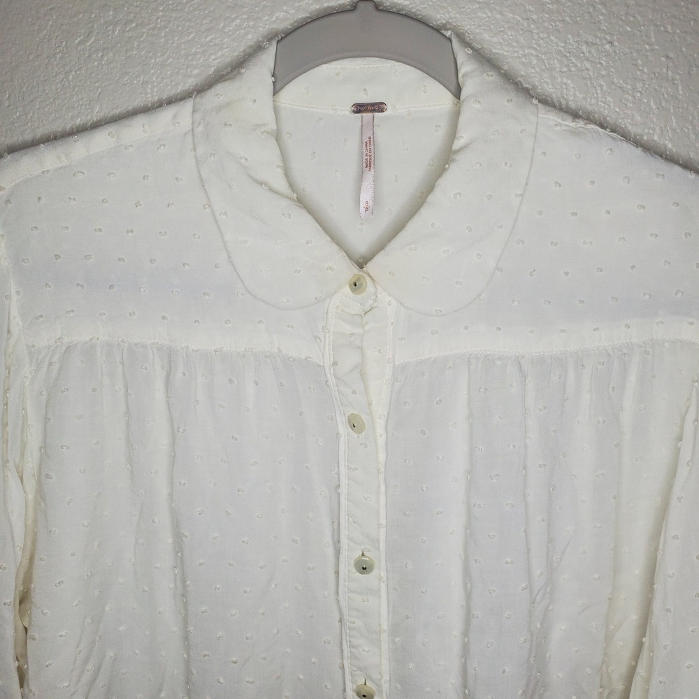 Free People White Swiss Dot Peter Pan Collar Button Down Blouse Small - Picture 4 of 10